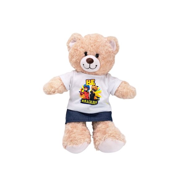 Build-A-Bear Happy Hugs Bear Be Miraculous Shirt Denim Skirt Ladybug Cat Noir - Picture 3 of 10